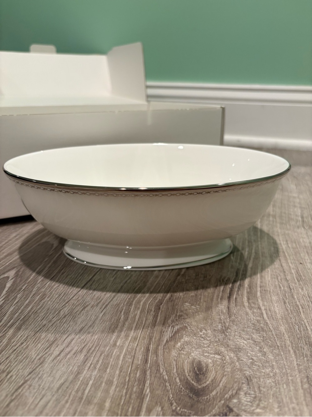 Lenox Pearl Platinum China Open Vegetable Bowl 9.5” Oval Like New